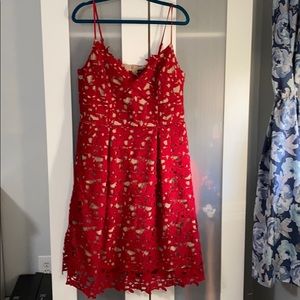 Red crocheted spaghetti strap dress